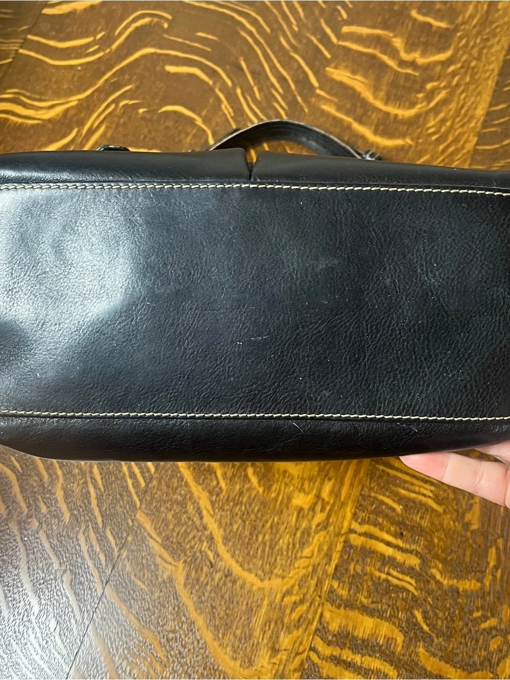 Dooney & Bourke Black Leather Hobo Shoulder Bag with Contrast Stitching